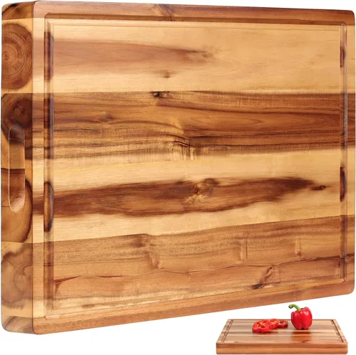 Vista 2 de Tabla de cortar de madera de acacia (17 x 13 x 1.5 pulgadas) y bloque de carnicero de madera, tabla de cortar, reversible multiusos para carne