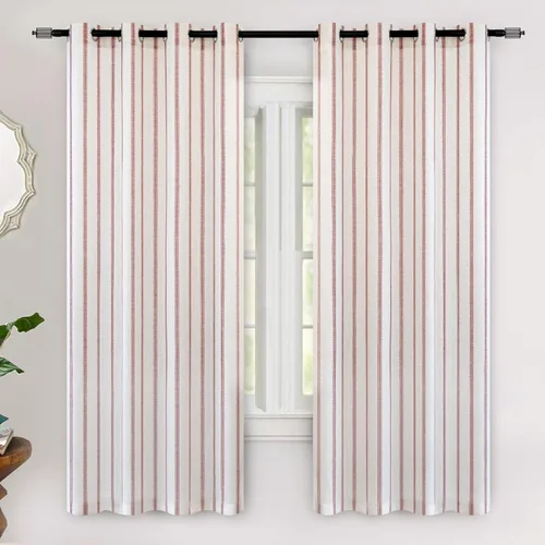 Vista 26 de DriftAway Cortinas opacas de mezcla de lino de granja de 90 pulgadas de largo para dormitorio, cortinas de lino con estampado de rayas verticales
