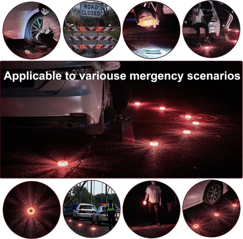 Vista 5 de Kit de bengalas LED de carretera para emergencia, kit de luces de emergencia para carretera con base magnética para vehículos y barcos 9 modos