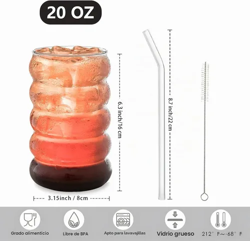 Vista 5 de Ework4U Juego de 2 Piezas de Vasos de 20oz con Popotes, Lindas Tazas de Café Helado, Vasos de Café Helado, Jarrones Gruesos para Beber para Batido