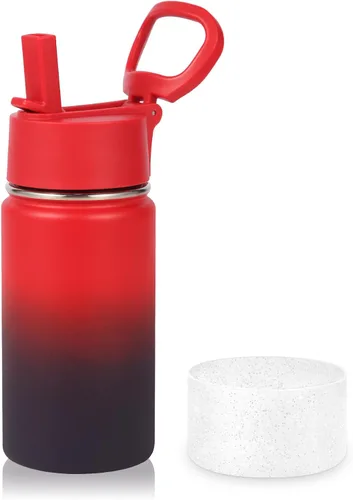 Vista 18 de Volhoply Botella de agua de acero inoxidable aislada de 14 onzas con tapa de pajita y funda de silicona, sin BPA, fácil de usar para niños y niñas
