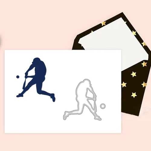 Vista 5 de BENECREAT Plantillas de corte con temática de béisbol, plantillas de corte en relieve de metal para jugador de béisbol, herramientas de grabado