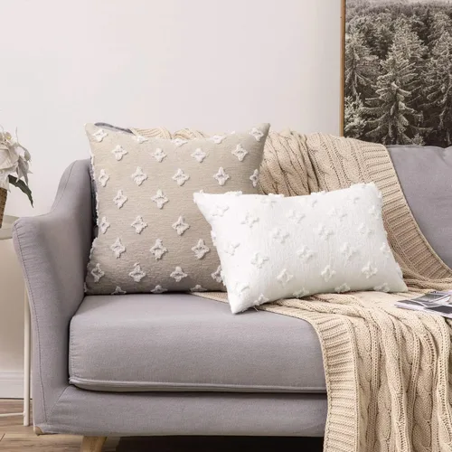 Vista 5 de MIULEE Juego de 2 fundas de almohada decorativas beige rombo, jacquard, juego de 2 rellenos de almohada de 18 x 18 pulgadas