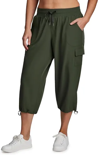 Vista 8 de RBX Active - Pantalón capri de talla grande con cordón, ligero, tejido elástico y estilo cargo, para mujer Albahaca