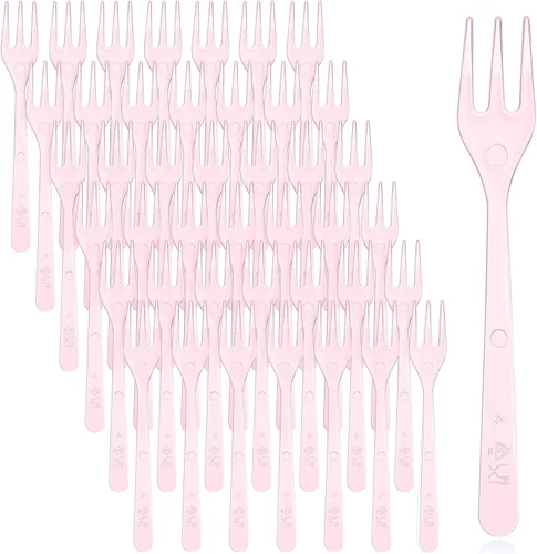 Vista 10 de Skylety 500 mini tenedores de plástico de 3.7 x 0.6 pulgadas, pequeños y pequeños, desechables, tenedores de degustación, utensilios para postres