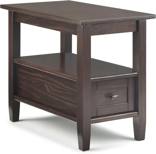 Vista 43 de SIMPLIHOME - Mesa lateral estrecha rectangular Warm Shaker, de madera maciza, de 14 pulgadas de ancho, estilo transicional, color negro, para sala