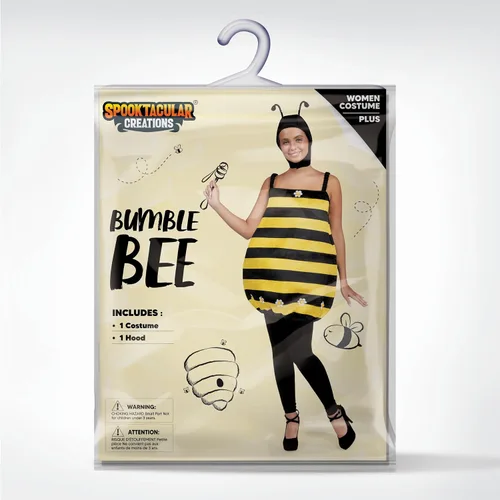 Vista 5 de Spooktacular Creations Disfraz de abejorro para mujer, disfraz de abeja negra y amarilla de una pieza con capucha