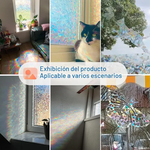 Vista 6 de Niviy - Película de ventana de vitral con herramientas de instalación, película de ventana de arcoíris con bloqueo de calor para puertas de vidrio