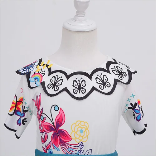 Vista 3 de Sinmoocy Mirabel - Vestido para niñas IsabelaDoloresPepaLuisa para niños pequeños, disfraz de Madrigal mágico para fiesta familiar
