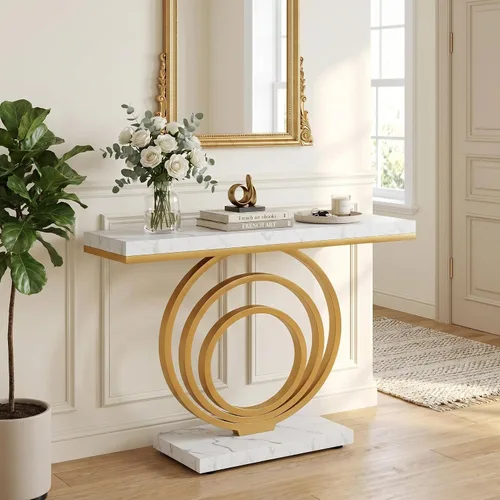 Vista 8 de Tribesigns Mesa de entrada dorada de 41 pulgadas, moderna mesa consola estrecha y larga, mesa decorativa contemporánea para sala de estar, pasillo