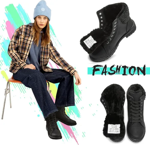 Vista 5 de ALTOCIS Womens Ankle Combat Boots Warm Ankle Winter Boots with Water-Resistant PU Leather,Anti-Slip AnkleSnow Booties