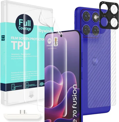 Vista 9 de Ibywind Protector de pantalla para Motorola Edge 60 5G, paquete de 2, película de hidrogel con protector de lente de cámara, herramienta de fácil