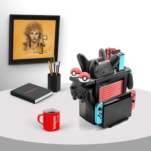 Vista 7 de Cargador de controlador para interruptor, base de carga para Switch 4 Joy-Cons, 4 controladores Pro y 2 controladores Poke Ball Plus, estante