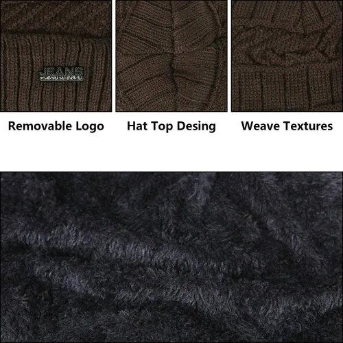 Vista 3 de 3-Pieces Winter Beanie Hats, Scarf and Touch Screen Gloves Set for Men and Women, Warm Knit Cap Set