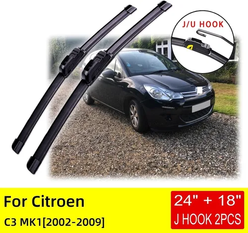 Vista 2 de Compatible con Citroen C3 MK1 2002 2003 2004 2005 2006 2007 2008 2009 Escobillas de limpiaparabrisas delantero, accesorios de cortador U J Hook