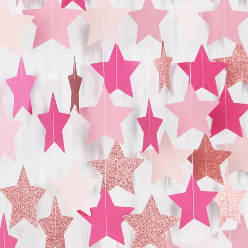 Vista 13 de Guirnalda de decoración de cumpleaños y graduación en negro y plata - 18.9 metros de serpentinas brillantes con purpurina y estrellas colgantes