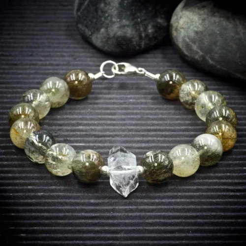 Vista 2 de Healing Stones for You Green Tourmaline Rutile Quartz and Herkimer Diamond Bracelet