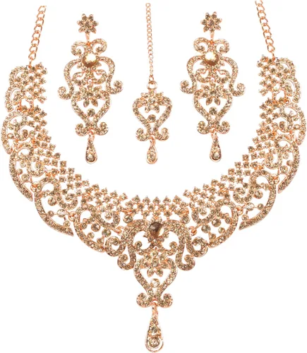 Vista 148 de Conjunto precioso de collar con look real Indian Bollywood, maravillosamente decorado, conjunto de collar adornado para mujer.