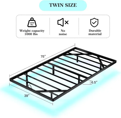 Vista 2 de Awesofurni Base de Cama Flotante de Tamaño Individual, Base de Cama Individual con Luces LED Inteligentes, Base de Cama Moderna de Metal Resistente