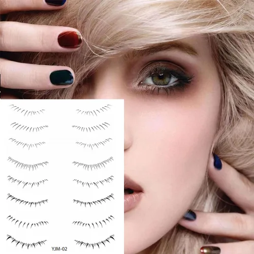 Vista 7 de Pestañas postizas inferiores, calcomanías de tatuaje, desechables, aspecto natural, extensión de pestañas, impermeables, pestañas postizas (16 pares)