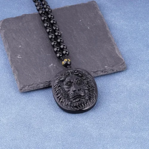 Vista 9 de ASGIFT Collar de la suerte de obsidiana, dije de protección de amuleto de piedra de poder con cadena de cuentas ajustable, cristal curativo, regalo