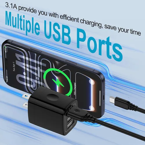 Vista 2 de Cargador de pared USB, paquete de 2 enchufes de pared de 3 puertos múltiples cargador rápido bloque cubo 3.1A adaptador de corriente para iPhone 17