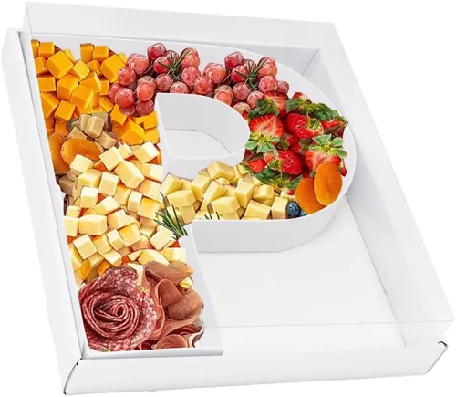 Vista 19 de Bandeja de papel rellenable de 12.5 pulgadas con números y letras de cartón, tablero de charcutería, bandeja para cupcakes dulces, caja decorativa