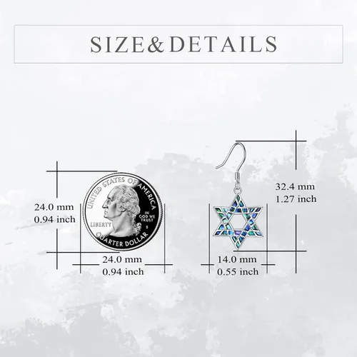 Vista 5 de YFN Aretes colgantes de estrella de David de plata de ley para mujer, Plata de ley, cristal