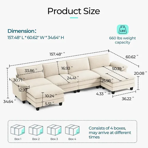 Vista 53 de LINSY HOME Cloud Sofa - Silla decorativa con tumbona otomana para interiores, sofá de pana perfecta para sala de estar, apartamento, oficina, beige