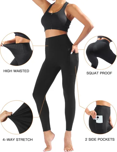 Vista 4 de Leggings con bolsillos para mujer, control de abdomen, cintura alta, compresión sin costuras frontales, pantalones de yoga moldeadores de cuerpo