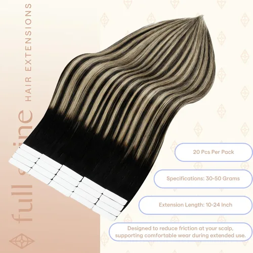 Vista 153 de Full Shine - Extensiones de cabello humano con cinta, mezcla de rubio hongo # 8 castaño ceniza resaltado 60 rubio ceniza