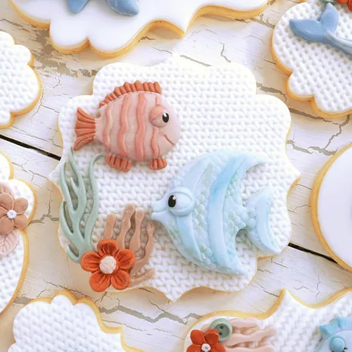 Vista 5 de Moldes del chocolate del pescado, moldes del caramelo del silicón del coral del pez del tiburón marino Fondant con temática de mar, decoración