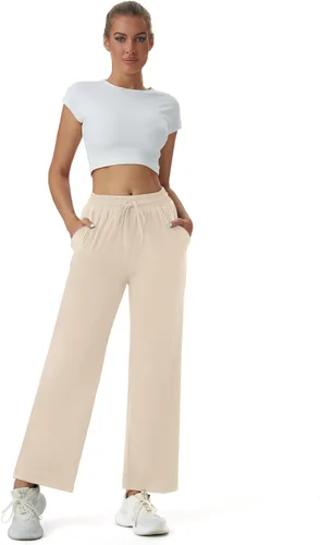 Vista 2 de keriffe Pijamas casuales para mujer, pantalones de yoga de pierna ancha, cintura alta, cordón ajustable, pantalones deportivos de entrenamiento