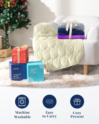 Vista 7 de Kivik Manta con peso para adultos, almohadilla de peso de 7 libras, manta pesada pequeña, almohadillas portátiles de viaje, regalos cálidos