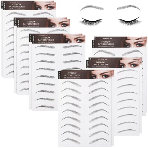 Vista 8 de Maitys - 12 hojas 108 pares de calcomanías impermeables para cejas, estilo clásico 4D Hair Like,Temporary Transfer Brow Decal,Peel off Fake