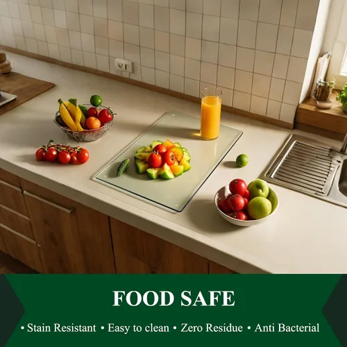 Vista 7 de Phore Tabla de cortar de vidrio templado para cocina, apta para lavavajillas, tabla de cortar transparente para encimera, resistente a los arañazos
