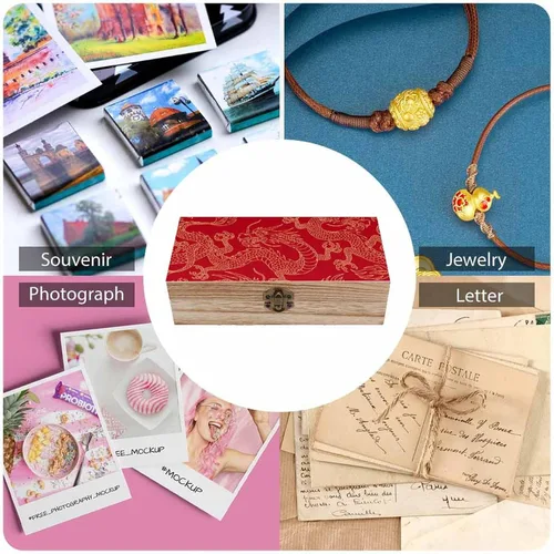 Vista 5 de Caja de recuerdos de madera de dragón dorado chino, cajas decorativas, manualidades, caja de joyería de almacenamiento para mujeres y hombres