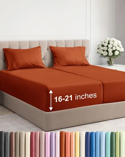 Vista 99 de Juego de sábanas tamaño Queen con bolsillos extra profundos, sábanas transpirables y refrescantes de 4 piezas, ropa de cama de lujo para hotel