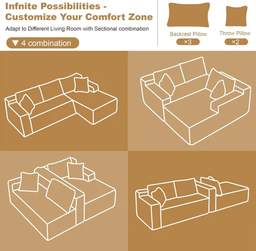 Vista 8 de AUGOP Sofá modular moderno de 96 pulgadas para sala de estar, sofá modular con sofás en forma de L, sofá tapizado sin hueso, asiento profundo, sofá