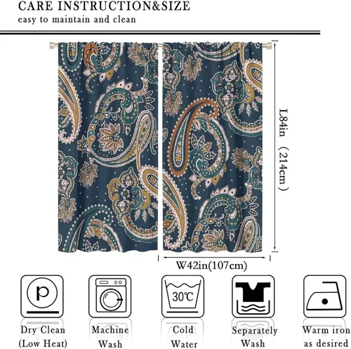 Vista 157 de Cortinas opacas con estampado de flores de cachemira, estampado de cachemira sobre fondo blanco, para decoración del hogar, cocina, restaurante