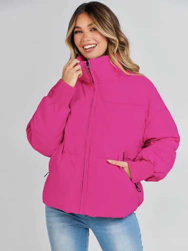 Vista 7 de Chaqueta MEROKEETY acolchada de invierno, con cremallera y bolsillos para mujer, abrigo corto y holgado