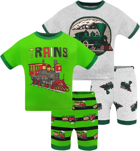 Vista 45 de DAUGHTER QUEEN - Pijama para niños de 4 piezas, conjunto corto 100 % algodón, talla 18 meses-12 años Soft, Breathable, Lightweight, Comfortable