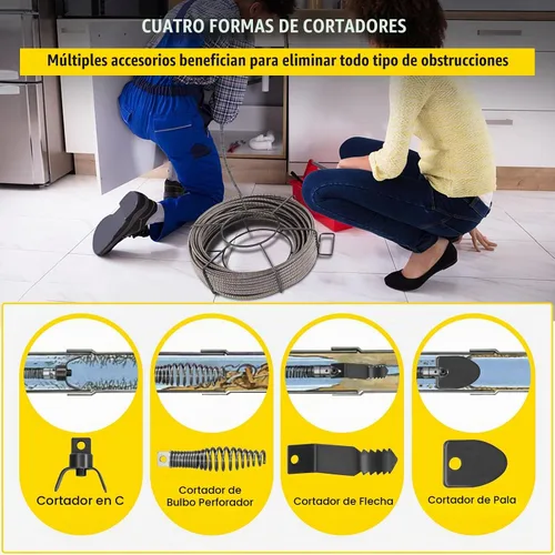 Vista 5 de VEVOR Cable de limpieza de desagüe de 50 pies x 1/2 pulgada, cable de alcantarillado de núcleo sólido, cable de auger de desagüe, cable de limpieza