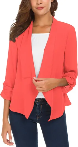 Vista 21 de Urban CoCo Blazer ligero de gasa fina con mangas fruncidas para mujer Negro