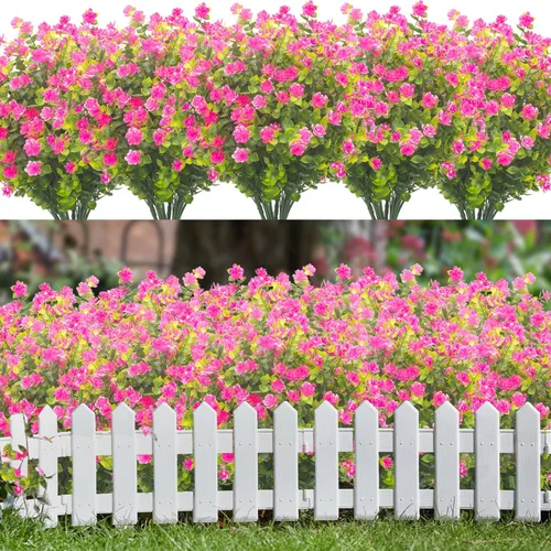 Vista 8 de Grunyia 20 paquetes de flores artificiales resistentes a los rayos UV, flores falsas que no se decoloran, plantas sintéticas para jardín, porche