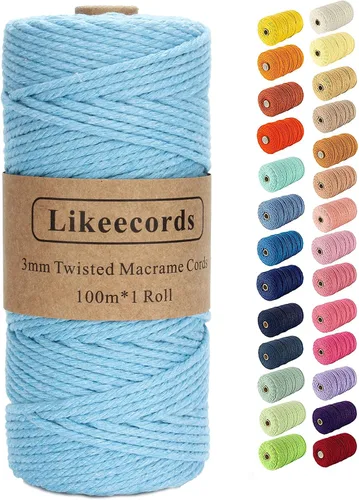 Vista 11 de Cordón de macramé, cuerda de algodón de 0.118 in x 328 pies, cuerda de algodón blanco natural para manualidades, tejer, colgar plantas, decoración
