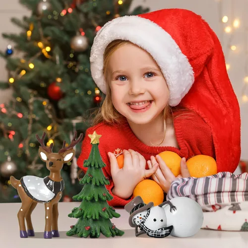 Vista 4 de Smile - Decoración navideña para interiores, juego de 3 figuras pequeñas de resina, muñeco de nieve, árbol de Navidad y reno, decoración navideña