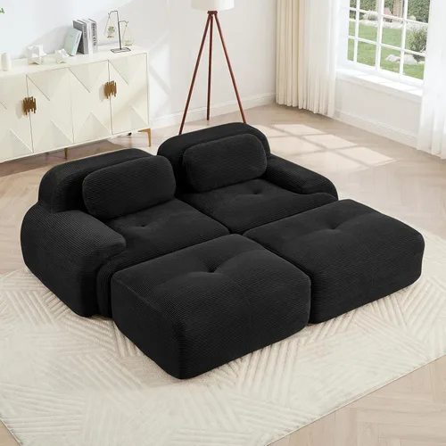 Vista 39 de Sofá moderno comprimido sin armazón de 116", sofás seccionales de 3 plazas para sala de estar, sofá seccional modular de pana verde nube, espuma