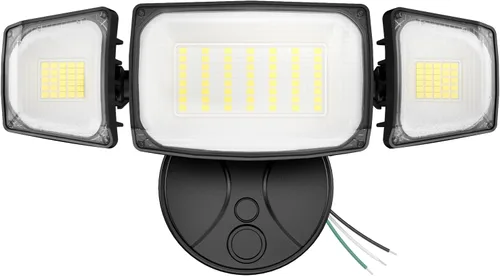 Vista 12 de Olafus Luces de inundación de 55 W para exteriores, luces LED de seguridad de 5500 LM, luz de inundación exterior de 6500 K con 3 cabezales Marrón