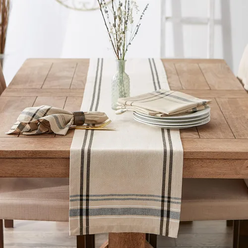 Vista 5 de DII Colección de Mesa de Comedor con Rayas Francesas Estilo Granja Camino de Mesa, 14x108 Pulgadas, Gris Pardo/Negro
